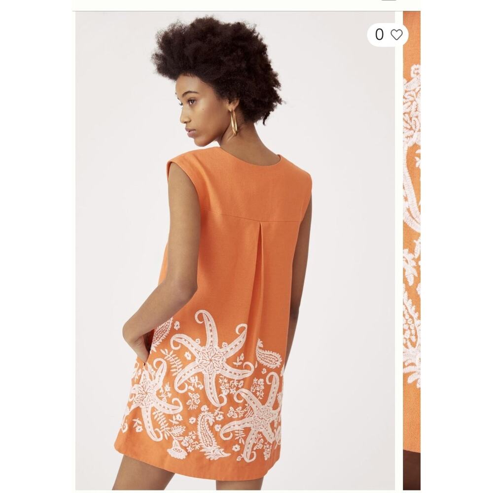 Maeve Anthropologie Dress Women 4 Embroidered Starfish Linen Viscose Boho Resort - Picture 10 of 10